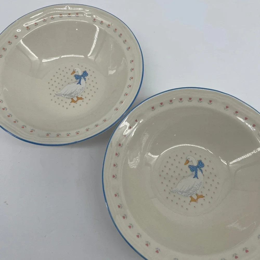 Vtg Brick Oven Stoneware Aunt Rhody Goose Soup Cereal Bowls Set of 2 Cottagecore